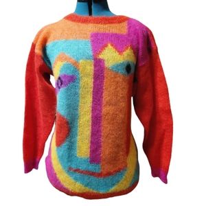 Jeanne Pierre vintage 80's women's size Medium Mohair picasso graphic sweater